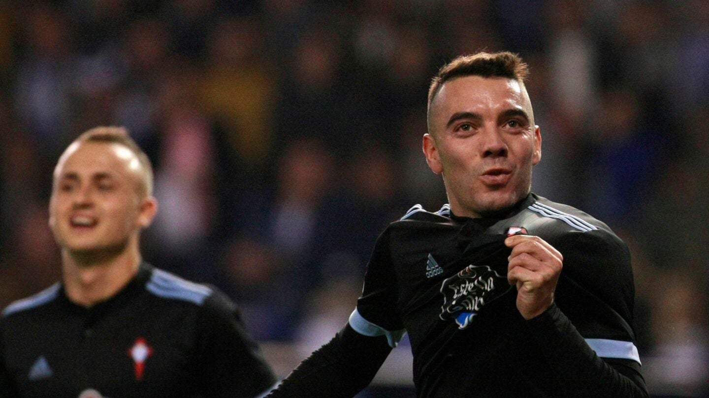 Iago Aspas celebra un gol en Riazor