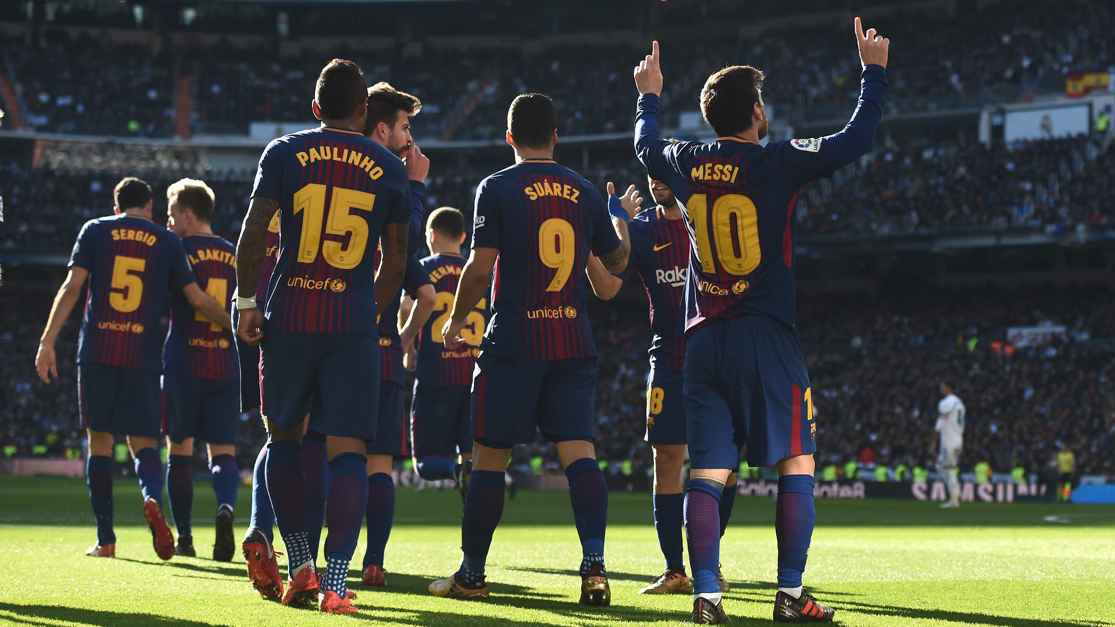 Leo Messi celebra su gol en el Santiago Bernabéu Leo Messi celebra su gol en el Santiago Bernabéu