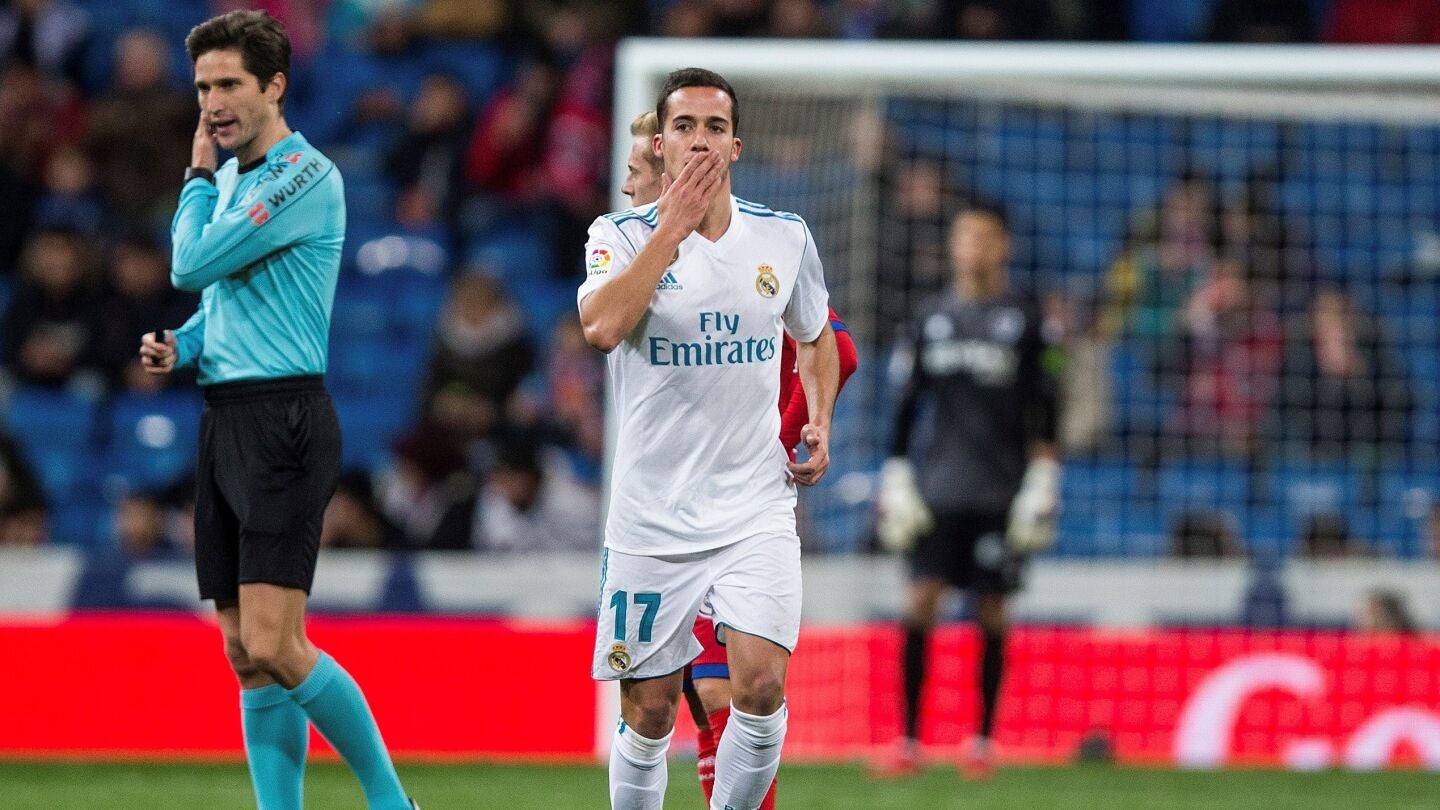 Lucas V&aacute;zquez celebra un gol ante el Numancia