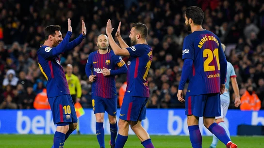 Leo Messi y Jordi Alba celebran un gol ante el Celta de Vigo Leo Messi y Jordi Alba celebran un gol ante el Celta de Vigo