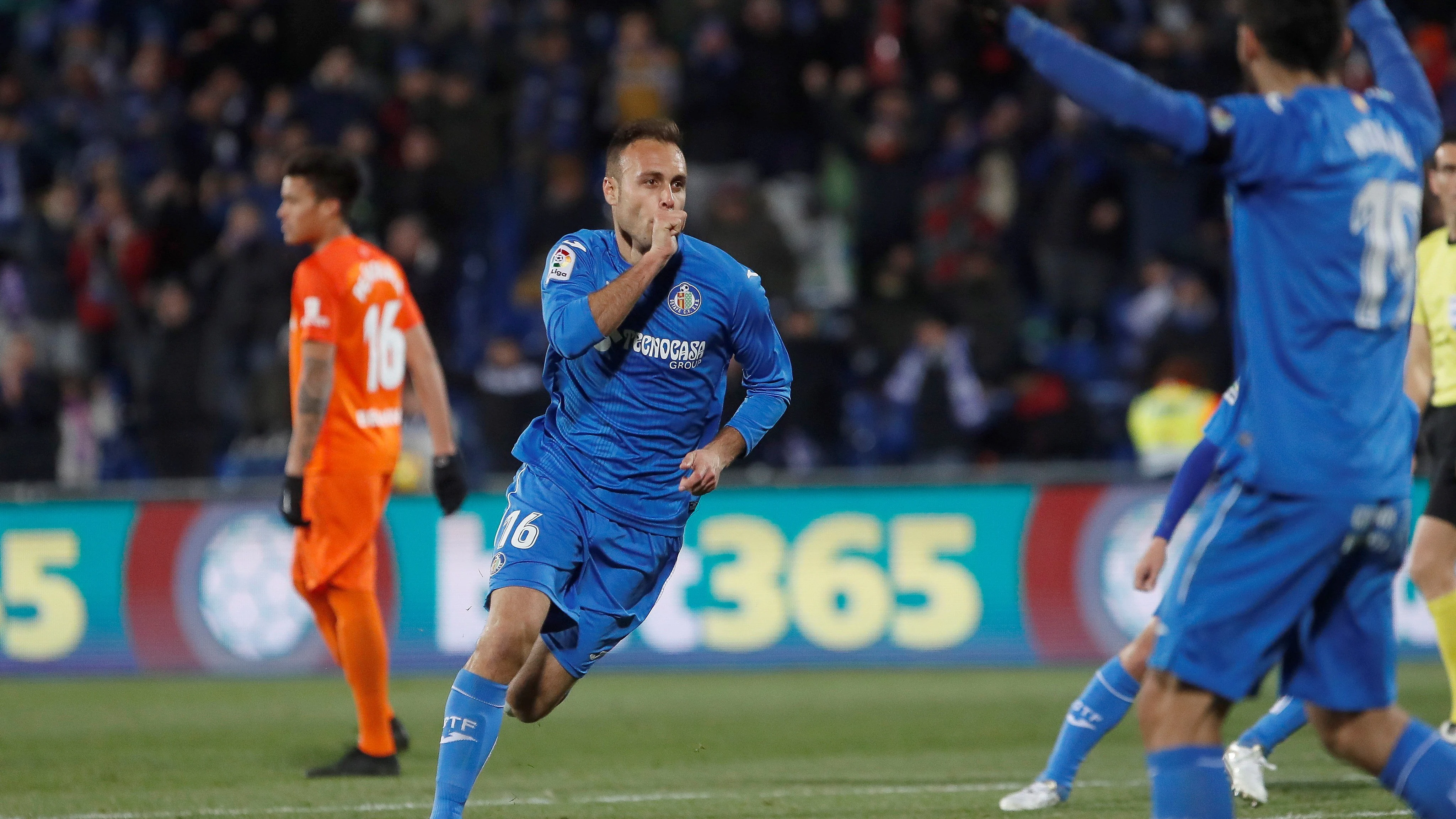 Juan Cala celebra su gol ante el Málaga