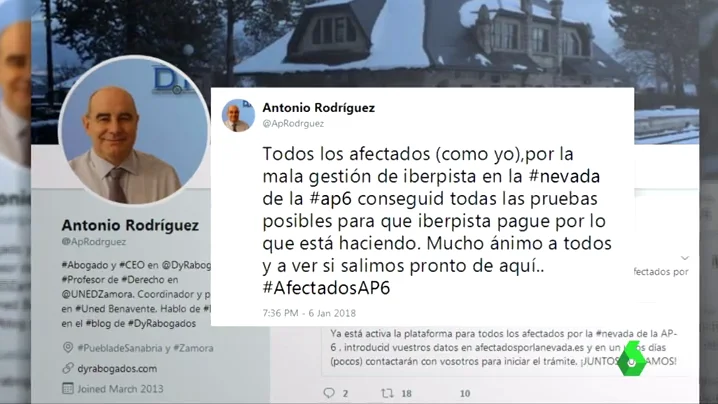 Un tuit de uno de los afectados por el colapso en el AP-6