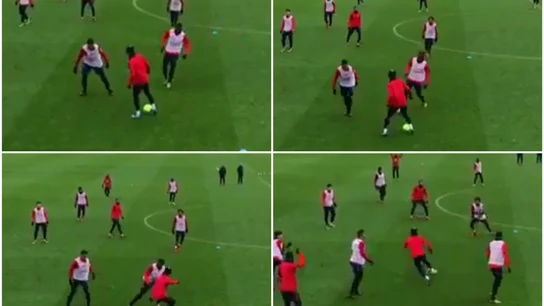 Gran caño de Neymar durante el entrenamiento Gran caño de Neymar durante el entrenamiento