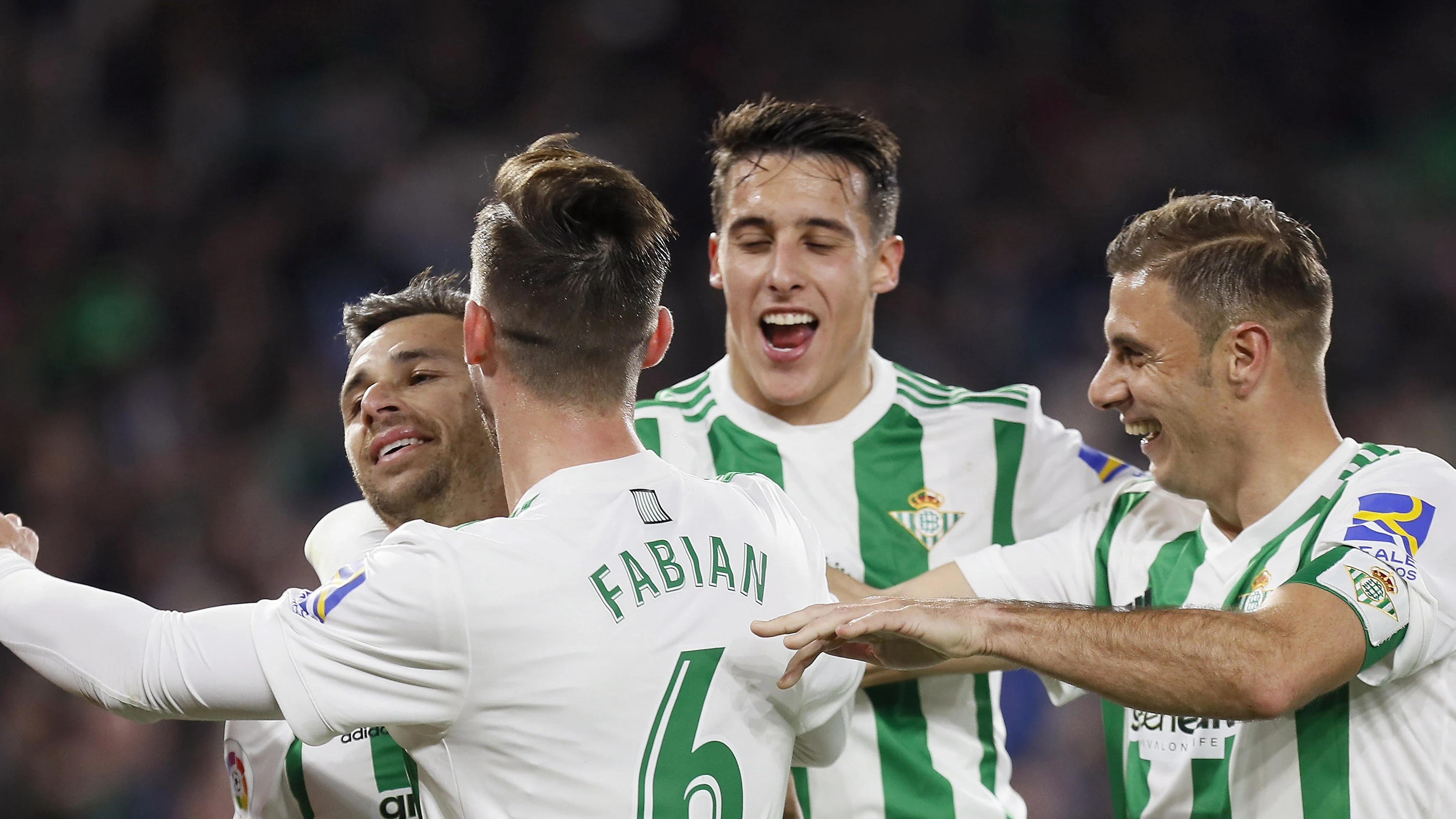 Los jugadores del Betis celebran el 3-2 ante el Leganés