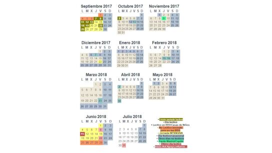 Calendario Escolar 2017-2018 de Madrid
