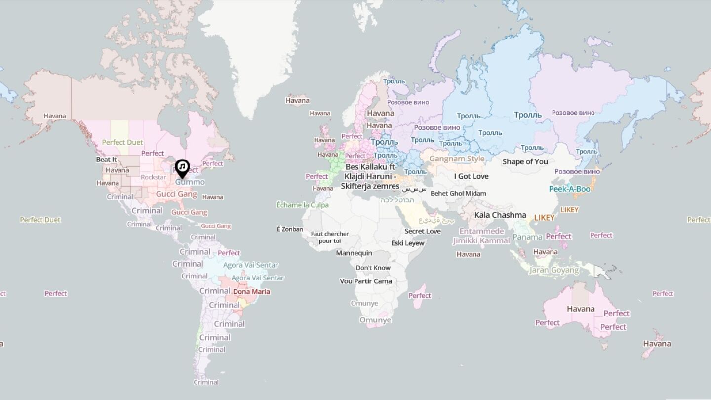 Mapa de las canciones m&aacute;s escuchadas en el mundo