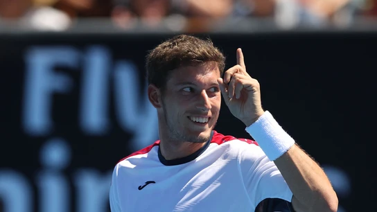 Pablo Carreño sonríe durante su partido contra Giles Simon Pablo Carreño sonríe durante su partido contra Giles Simon