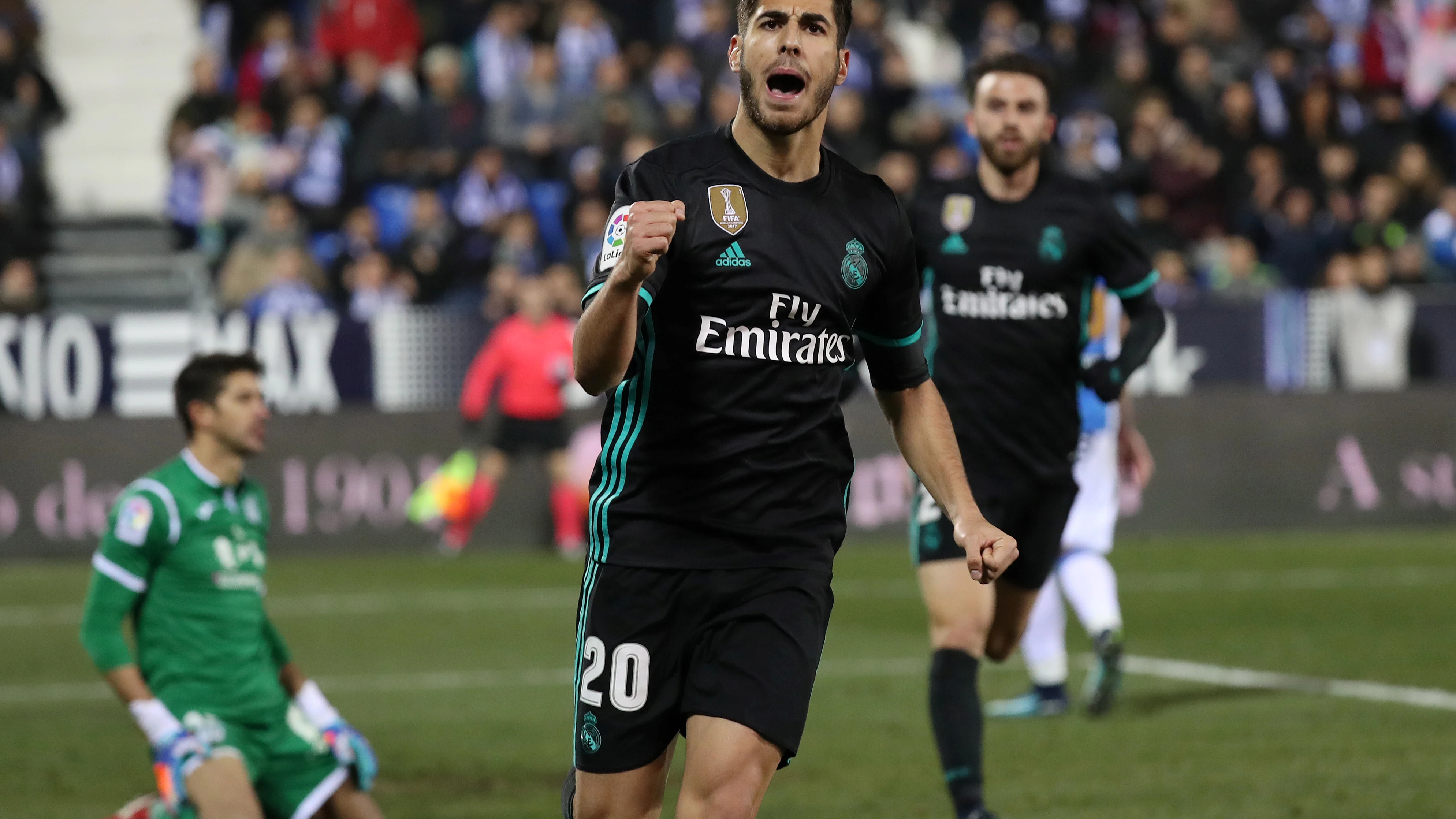 Marco Asensio celebra su gol con el Real Madrid