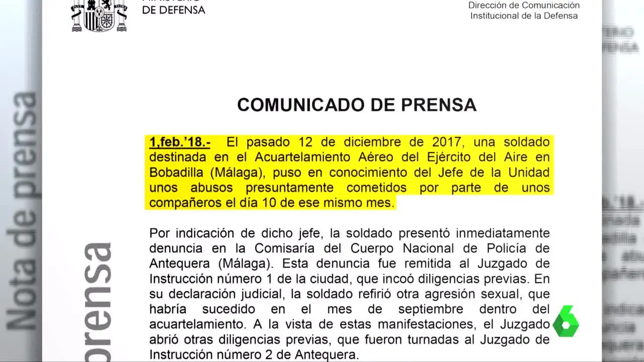 Mensaje de Defensa tras la denuncia de la soldado