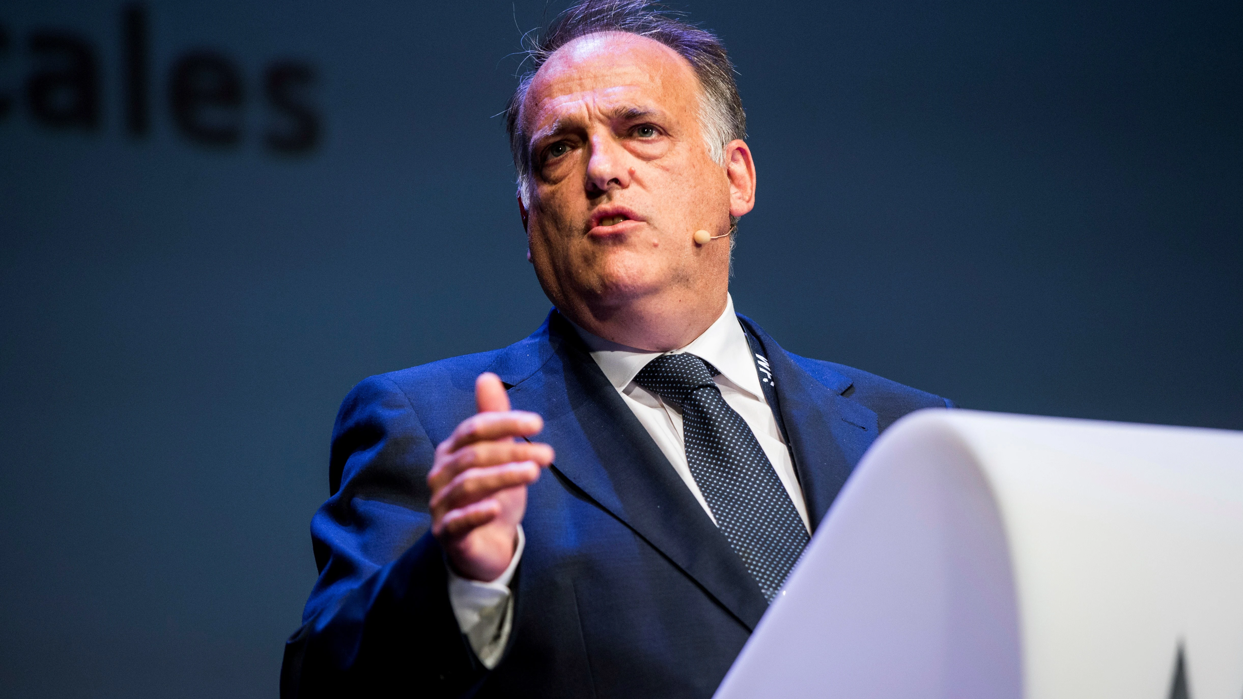 Javier Tebas, durante un acto