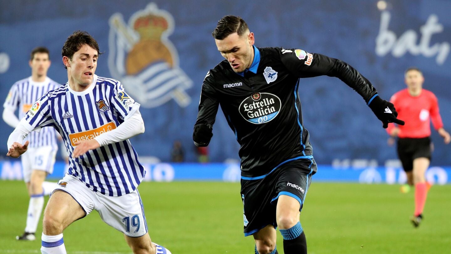Lucas P&eacute;rez, durante el partido contra la Real Sociedad