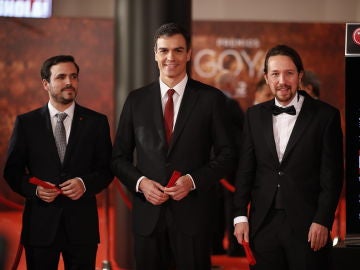 Los políticos Pedro Sánchez, Alberto Garzón y Pablo Iglesias Los políticos Pedro Sánchez, Alberto Garzón y Pablo Iglesias