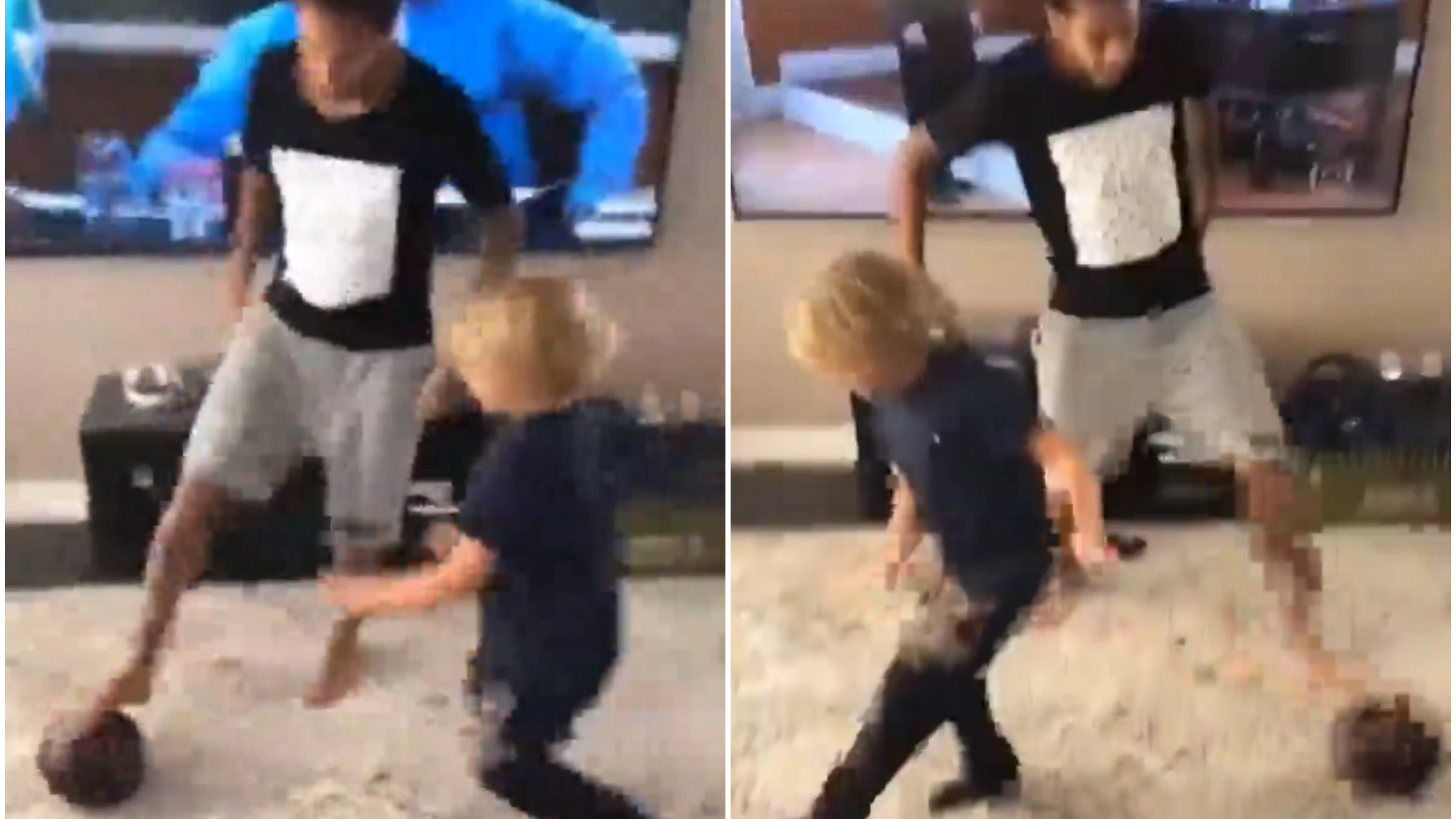 Neymar juega al fútbol con su hijo en el salón de casa