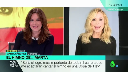 Marta Sánchez, en Más Vale Tarde Marta Sánchez, sobre su versión del himno de España: "He intentado que suene más dulce; menos marcha y más balada"