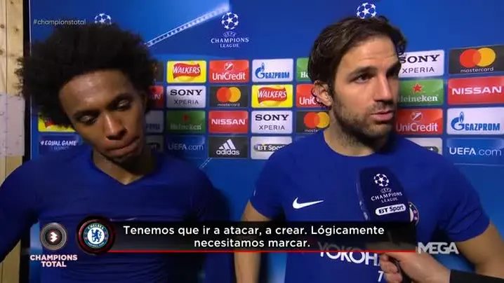 Cesc, junto a Willian tras el Chelsea-Barça