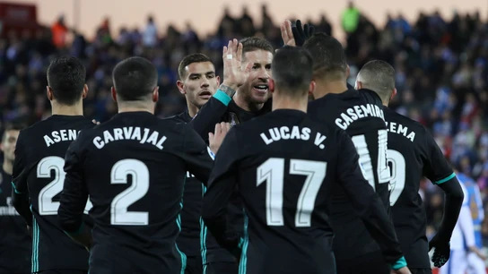 El Real Madrid celebra uno de los goles contra el Leganés El Real Madrid celebra uno de los goles contra el Leganés