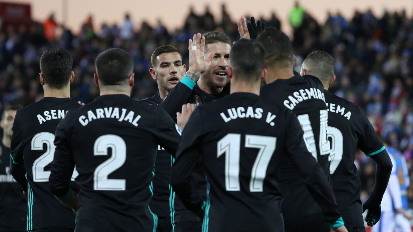 El Real Madrid celebra uno de los goles contra el Legan&eacute;s
