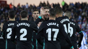 El Real Madrid celebra uno de los goles contra el Leganés