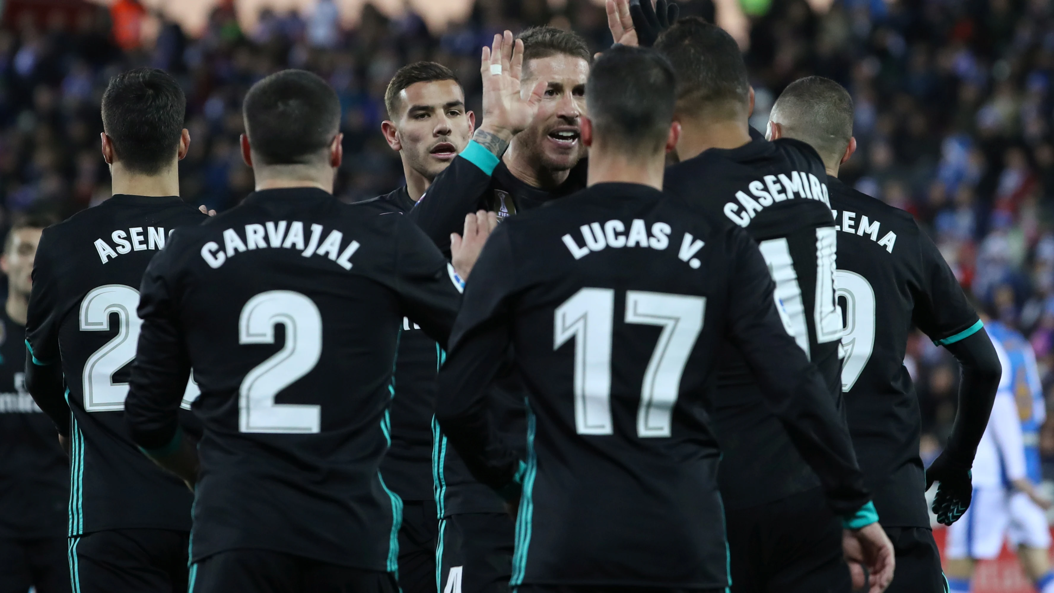 El Real Madrid celebra uno de los goles contra el Leganés