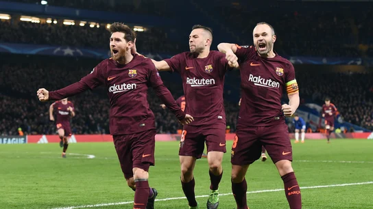 Jordi Alba celebra el gol del Barça con Messi e Iniesta Jordi Alba celebra el gol del Barça con Messi e Iniesta