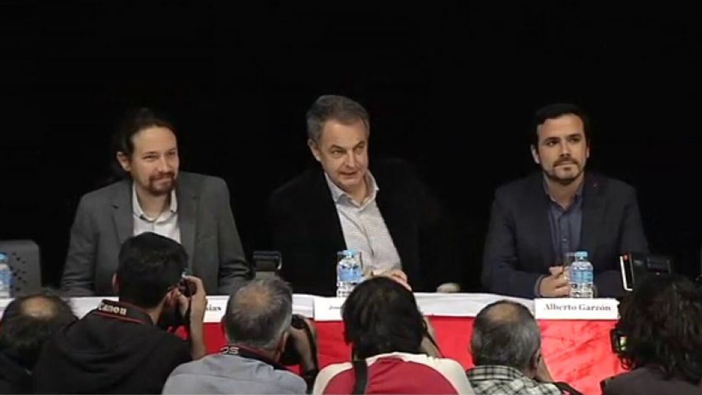 Pablo Iglesias, Jos&eacute; Luis Rodr&iacute;guez Zapatero y Alberto Garz&oacute;n