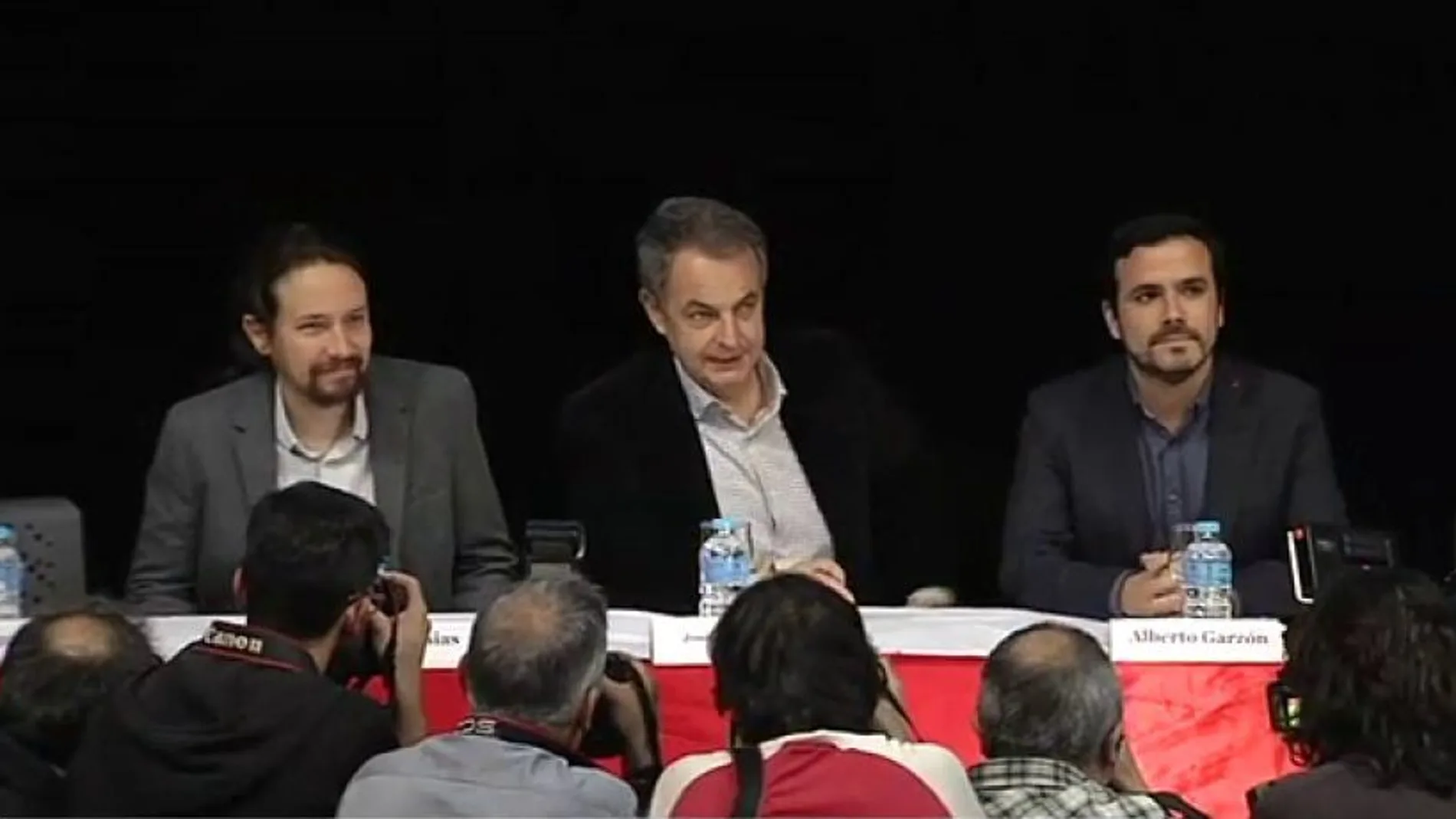 Pablo Iglesias, José Luis Rodríguez Zapatero y Alberto Garzón