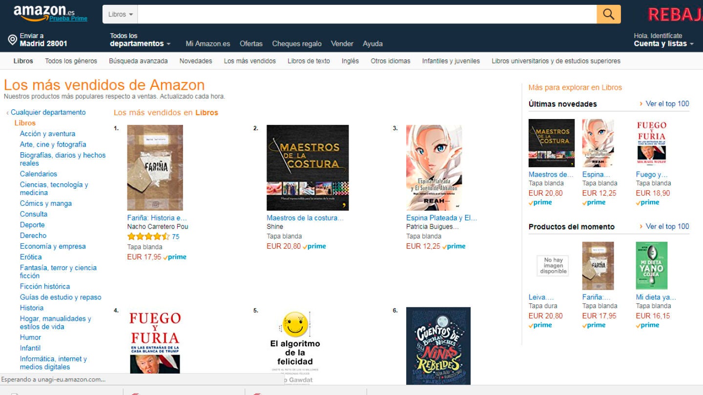 'Fari&ntilde;a' se coloca entre los libros m&aacute;s vendidos en Amazon