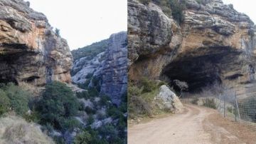 Exterior de la cueva antes y después de los trabajos 