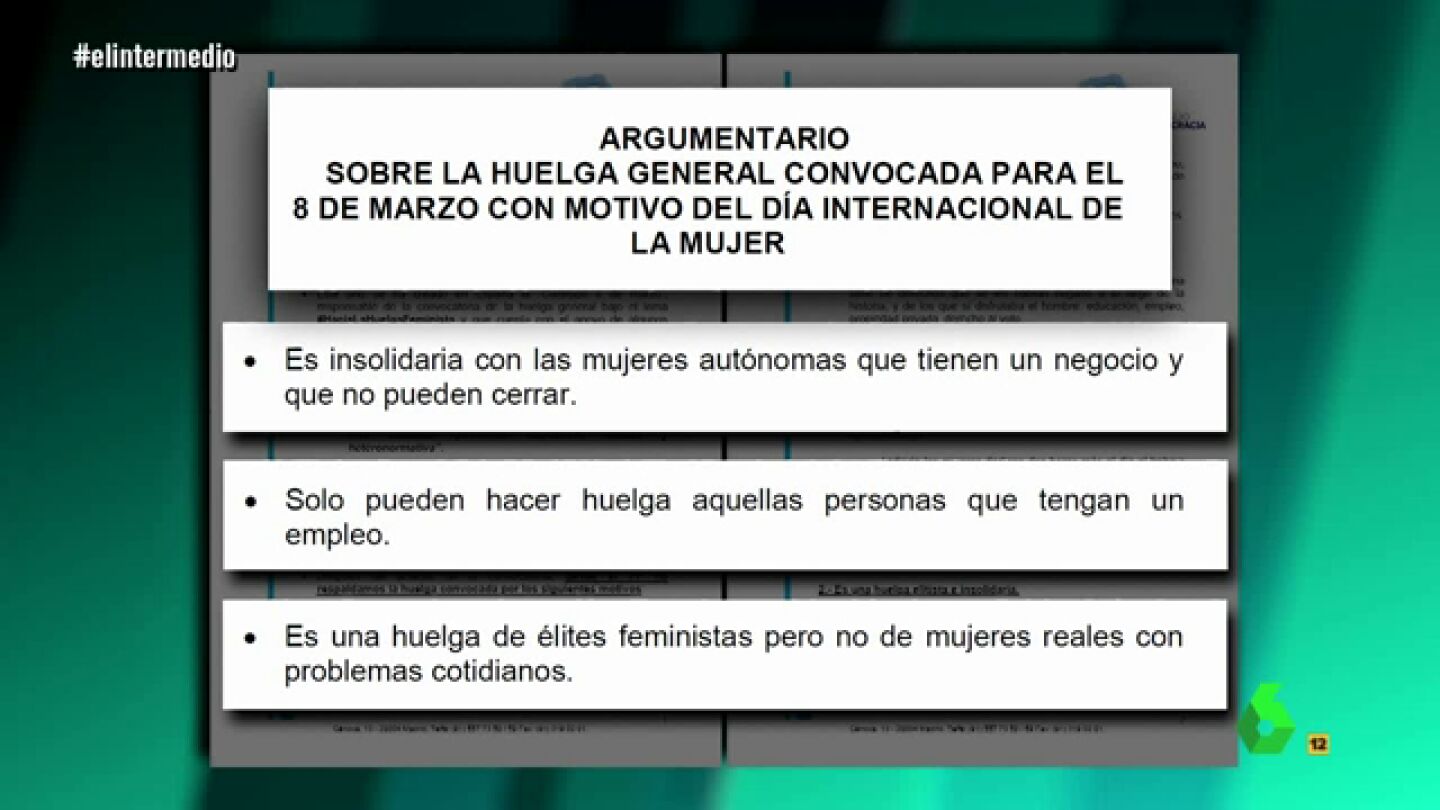 Argumentario del PP sobre la huelga feminista del 8M