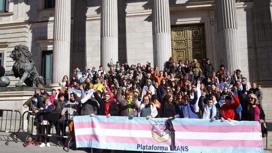Miembros de la plataforma trans se concentran a las puertas del Congreso Miembros de la plataforma trans se concentran a las puertas del Congreso