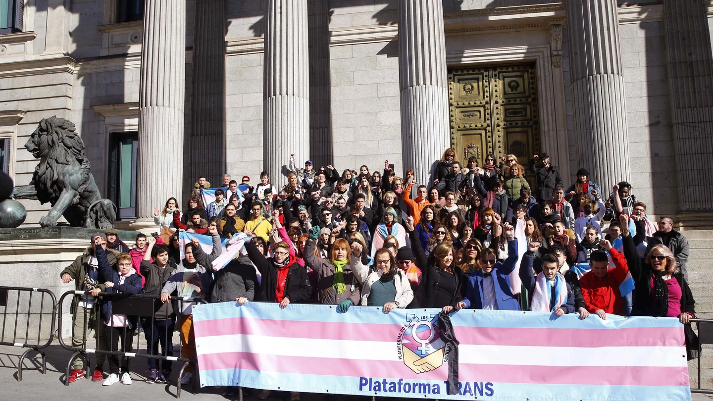 Miembros de la plataforma trans se concentran a las puertas del Congreso Miembros de la plataforma trans se concentran a las puertas del Congreso