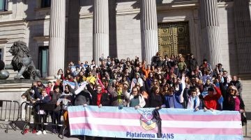 Miembros de la plataforma trans se concentran a las puertas del Congreso 