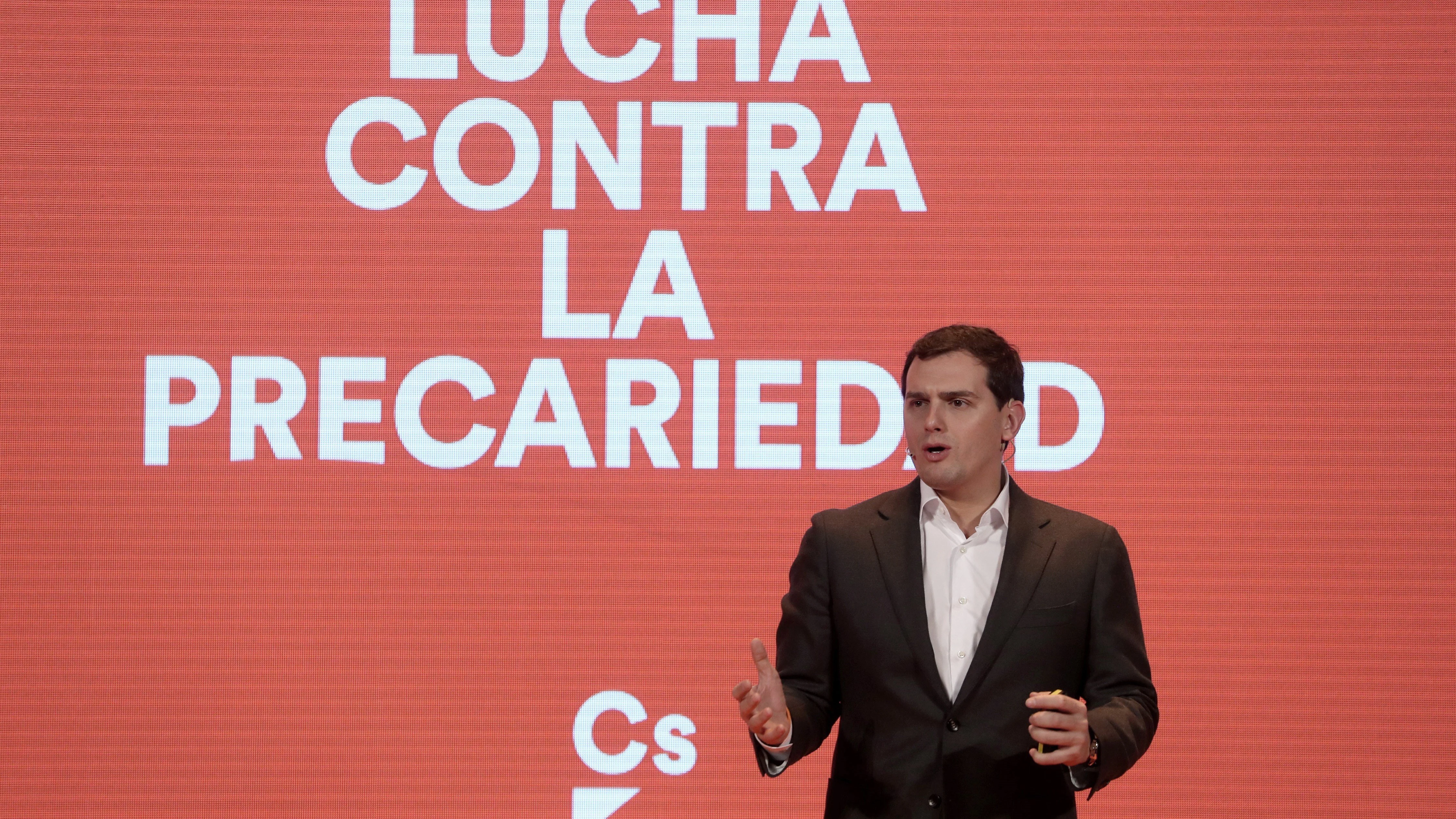 El presidente de Ciudanos, Albert Rivera, durante su intervención en el acto ‘Nuevo modelo laboral: Lucha contra la precariedad’