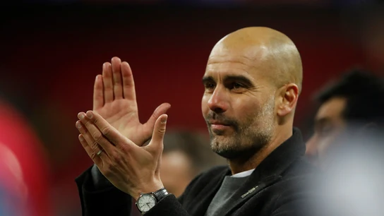 Guardiola celebrando el título Guardiola celebrando el título