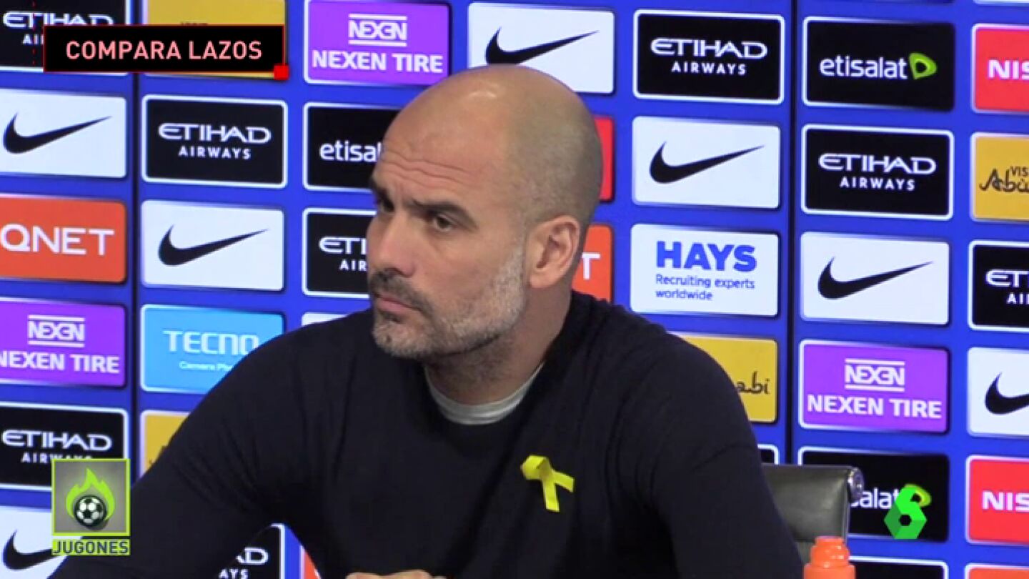 Guardiola, sobre el lazo amarillo: "Cuando llevan un lazo rosa es porque apoyan la lucha contra el c&aacute;ncer de mama; la idea es la misma"