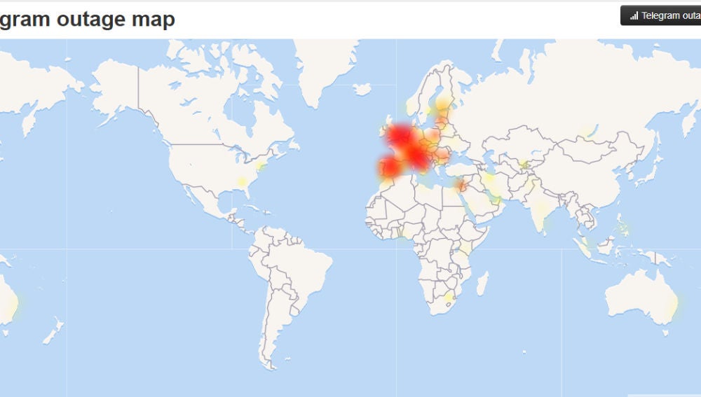 Mapa de la caída de Telegram