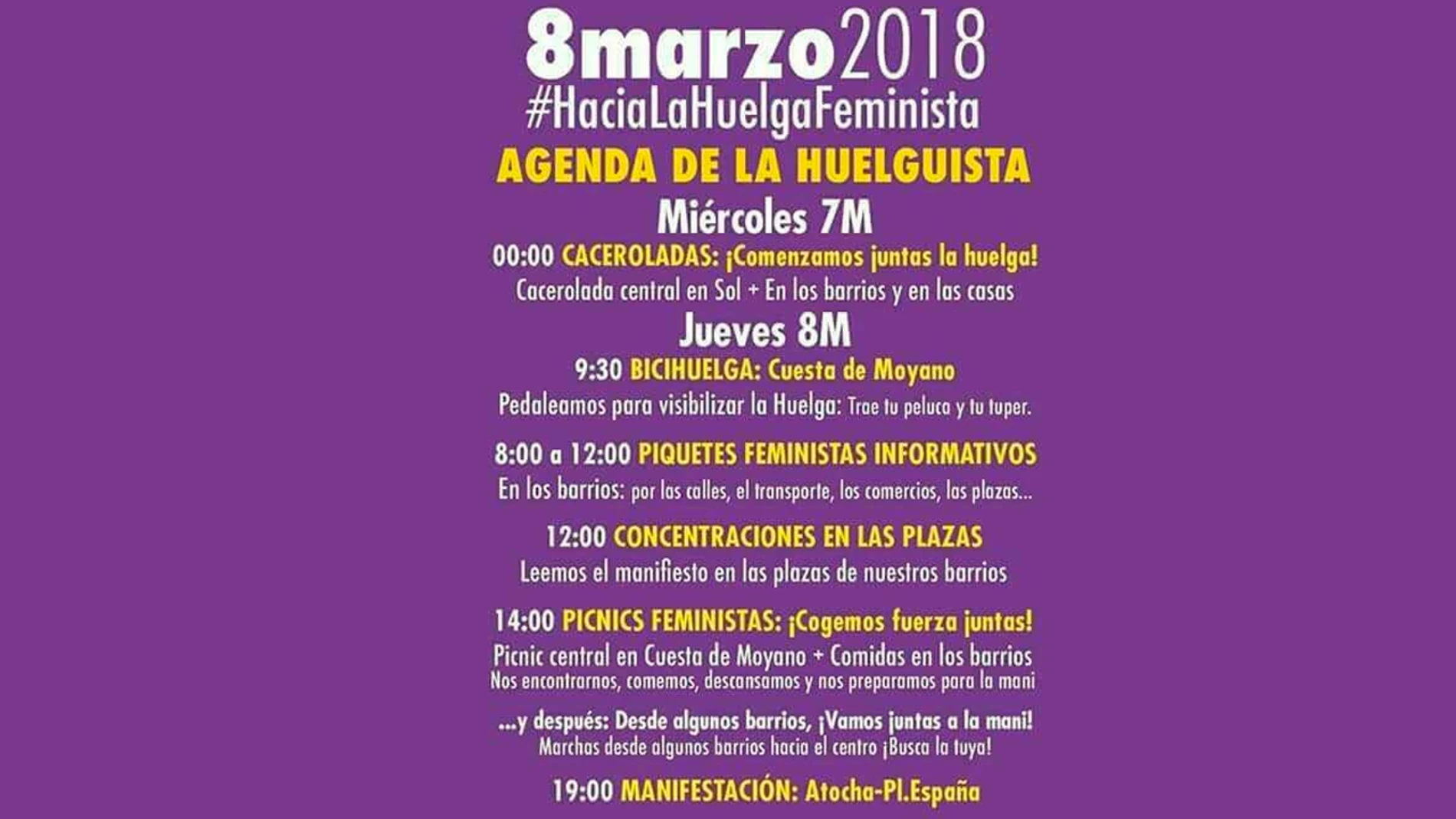 Agenda para la huelga feminista del 8 de marzo