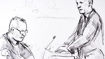 Un dibujo de Anne Gyrite Schuett muestra al acusado, Peter Madsen 