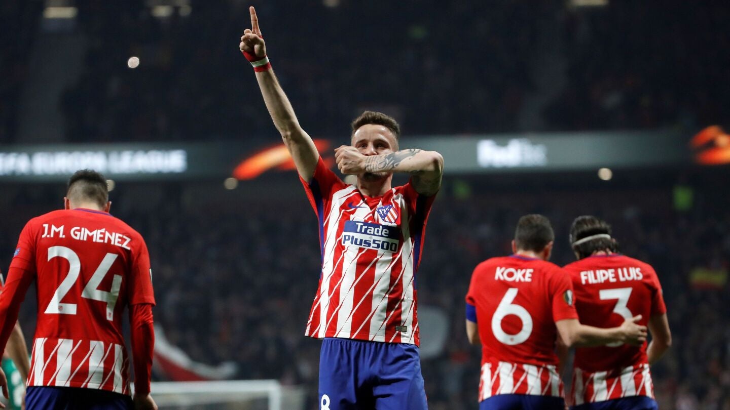 Sa&uacute;l celebra su gol ante el Lokomotiv