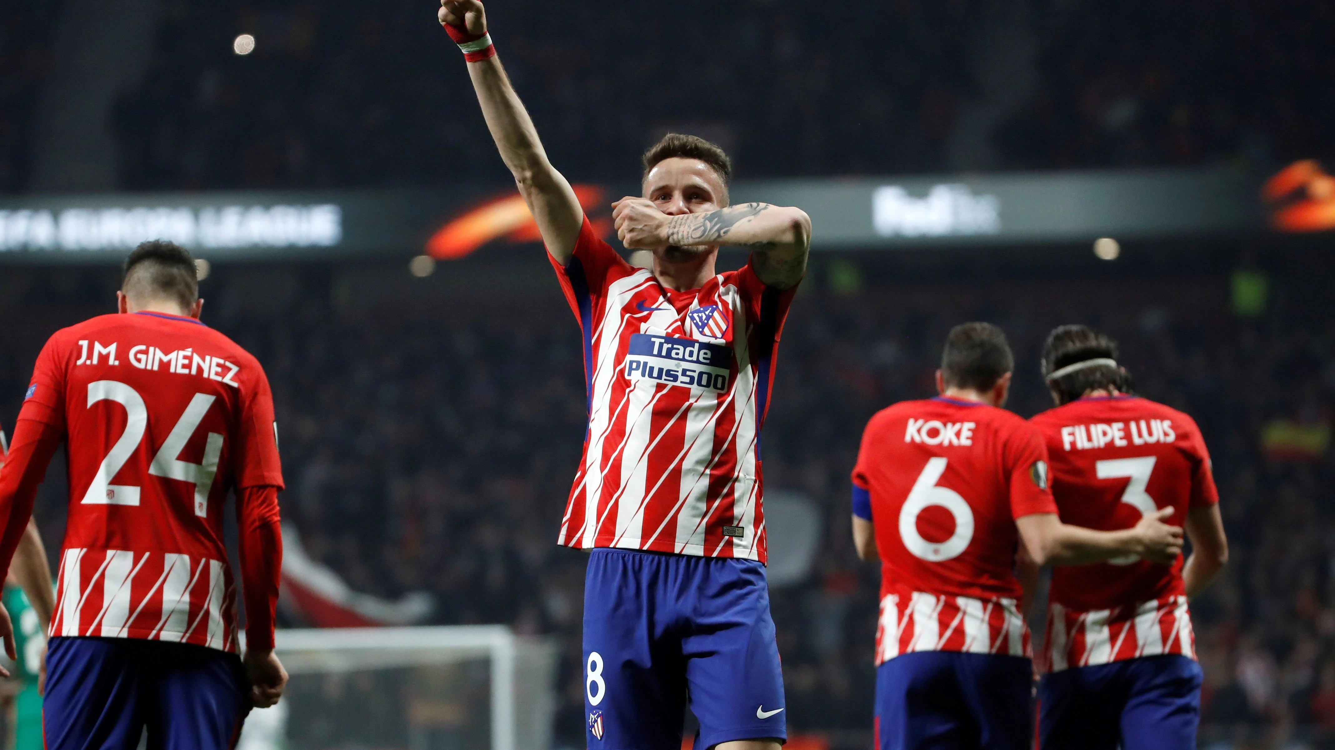 Saúl celebra su gol ante el Lokomotiv