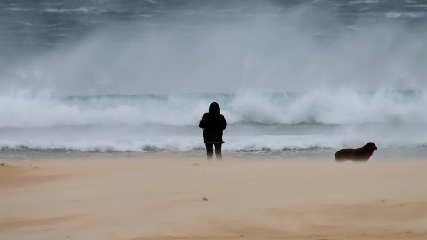 Una mujer pasea junto a su perro en la playa de los Lances en Tarifa (Cádiz) Una mujer pasea junto a su perro en la playa de los Lances en Tarifa (Cádiz)
