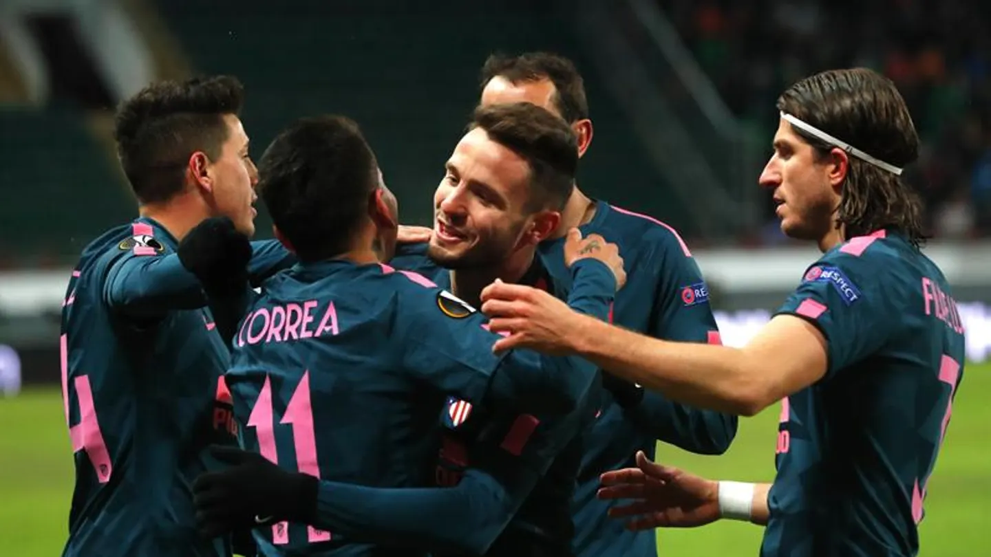 Los jugadores de Atlético de Madrid celebran un gol ante el Lokomotiv Los jugadores de Atlético de Madrid celebran un gol ante el Lokomotiv