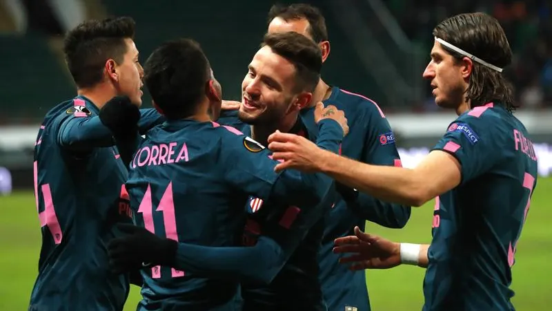 Los jugadores de Atlético de Madrid celebran un gol ante el Lokomotiv