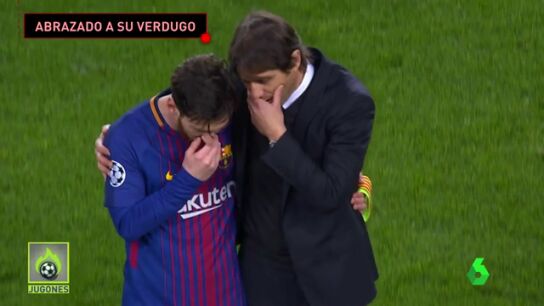 CONTE ABRAZ&Oacute; A MESSI TRAS EL PARTIDO