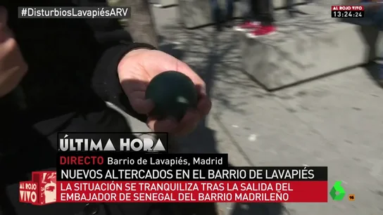 Pelota de goma disparada por la Policía en el barrio de Lavapiés Pelota de goma disparada por la Policía en el barrio de Lavapiés