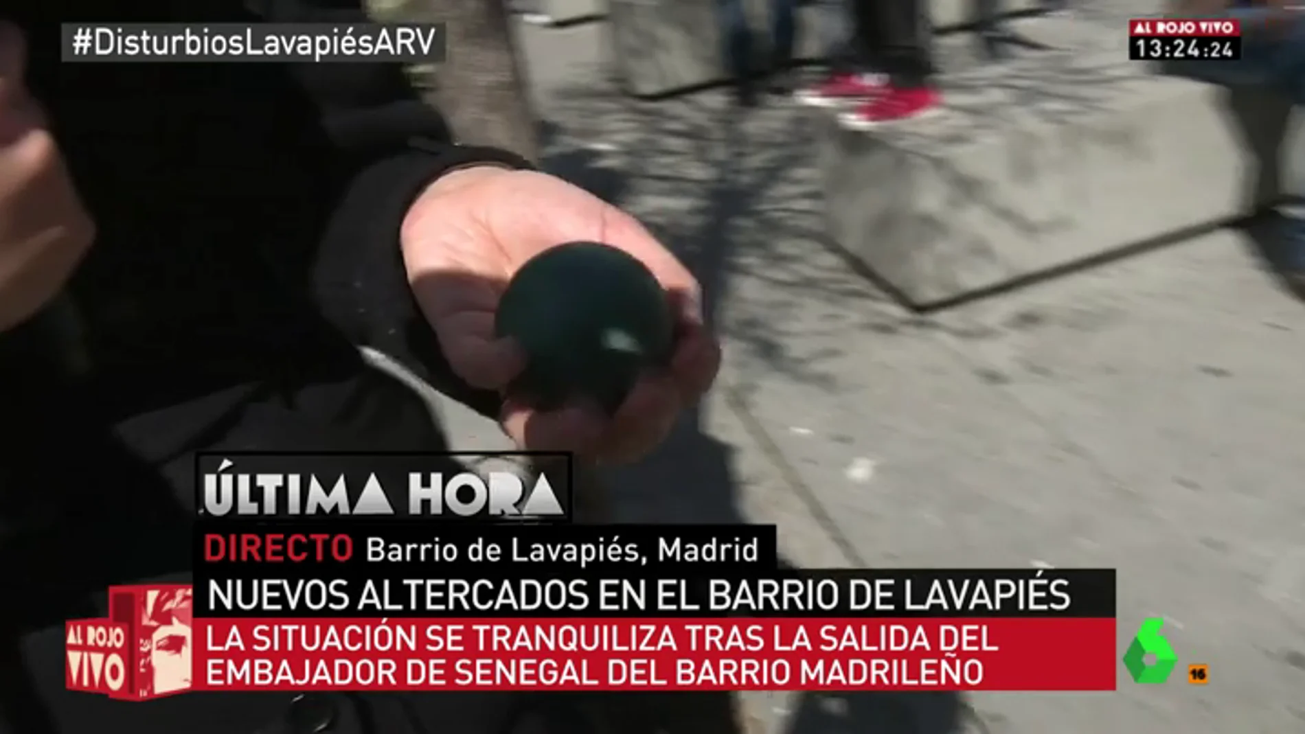 Pelota de goma disparada por la Policía en el barrio de Lavapiés