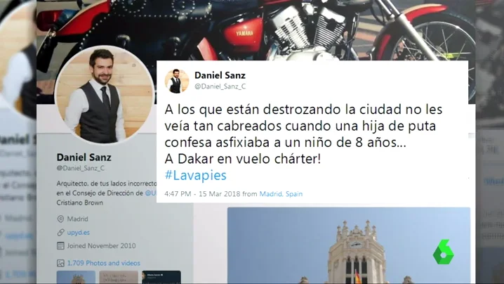 El polémico comentario de un miembro de UPyD contra los destrozos en Lavapiés: "No les veía tan cabreados cuando una hija de puta confesa asfixiaba a un niño de ocho años"