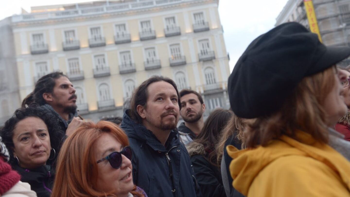 Pablo Iglesias en la manifestaci&oacute;n de los pensionistas en Madrid