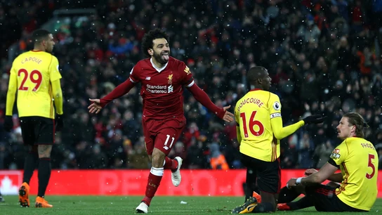 Salah celebra uno de sus goles con el Liverpool Salah celebra uno de sus goles con el Liverpool