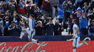 Bustinza celebra su gol con el Leganés en Butarque